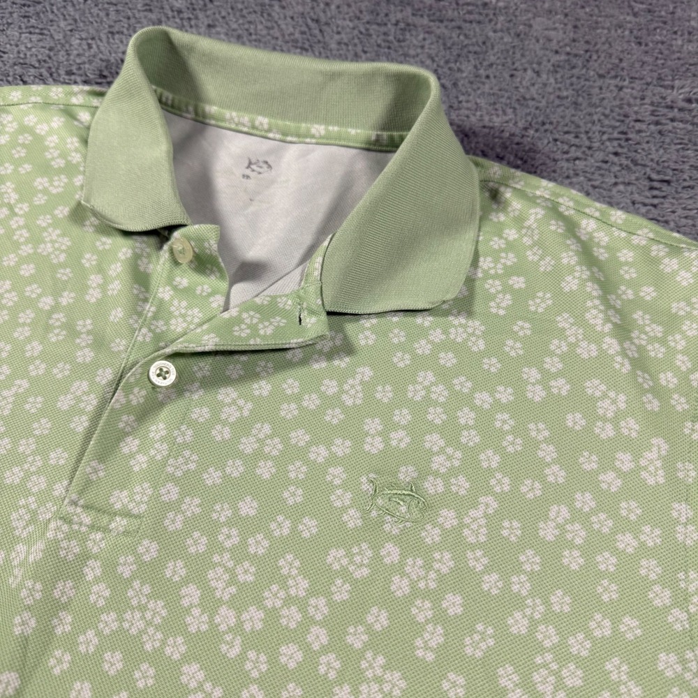 Southern Tide Performance Golf Polo Shirt Mens Large Green Floral Print White